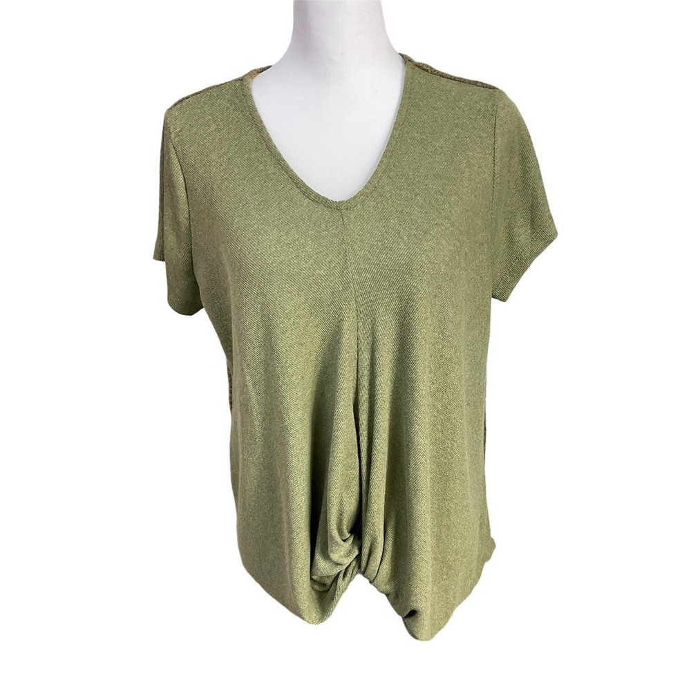 Anthropologie Hem And‎ Thread Women Army Green Cap Sleeve Knit Top Sz M E2